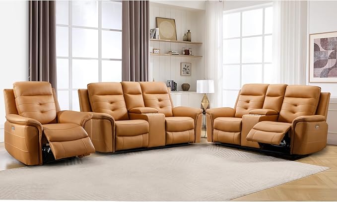 ANJ 3-Piece Faux Leather Power Recliner Sofa Set