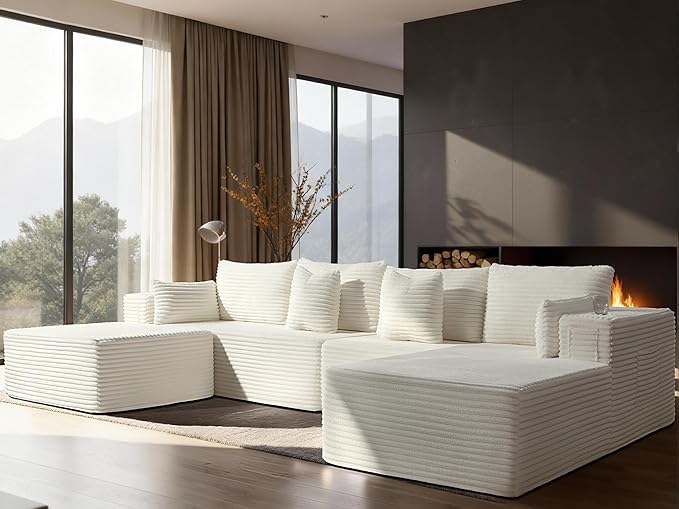 138" Cloud Sectional Couch, Comfort U Shaped Boneless Couch