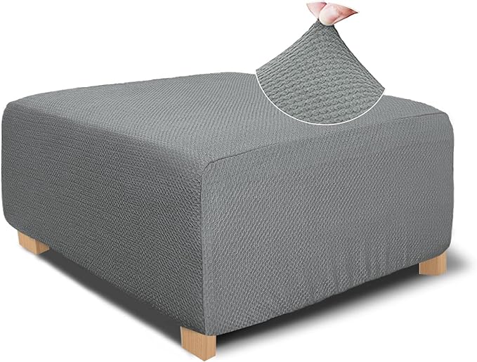 NeColorLife Square Ottoman Cover Jacquard Fabric Ottoman Slipcover Thick