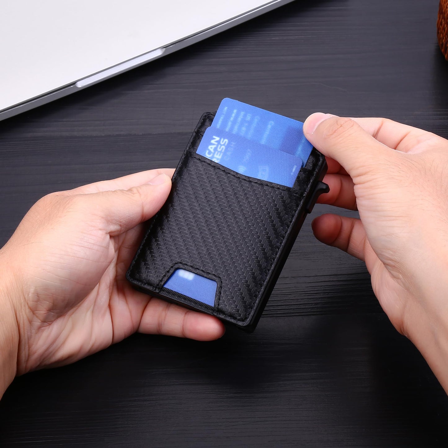 GAJOFO Slim Wallet for Men - Minimalist Mens Wallet with Money Clip，Slim Compact Wallet with Money Clip & ID Window,Pop Up Card Wallet, Metal Aluminum Credit Card Holder Bifold Wallet (black)