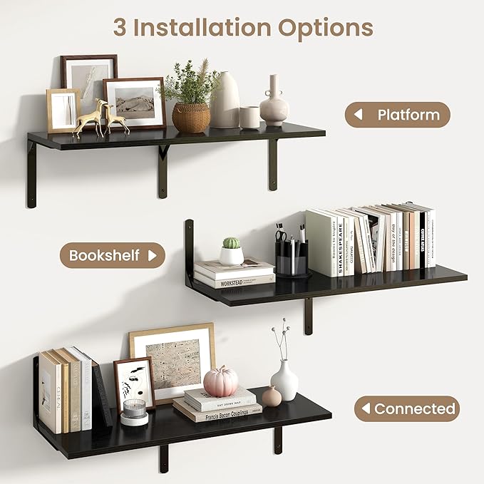 Fun Memories Floating Shelves for Wall, 12 Inch Deep Floating Shelves Set of 2