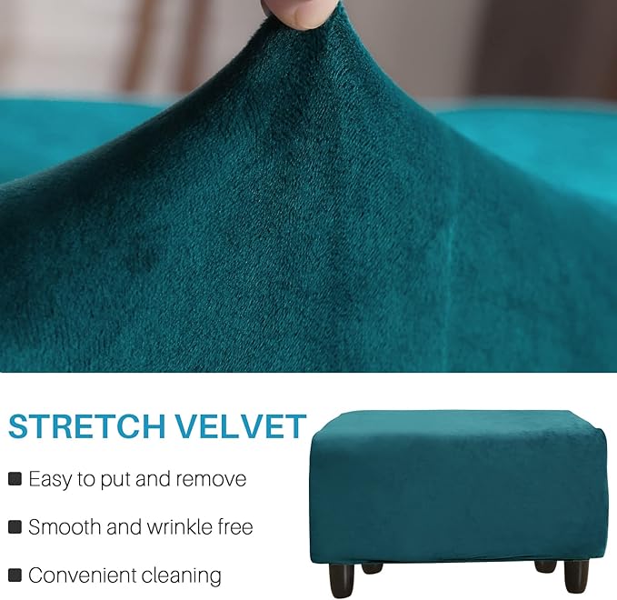 LiveGo Velvet Stretch Ottoman Cover, Removable Footstool Protector, Rectangle
