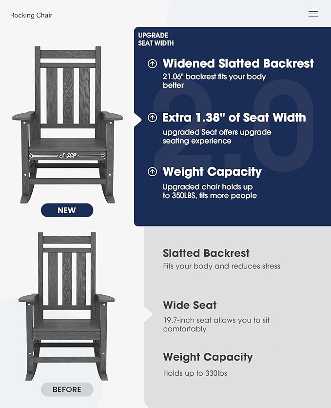 KINGYES Oversized Outdoor Rocking Chair Set of 4, All-Weather Patio Rocking