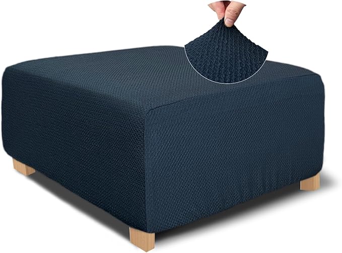 NeColorLife Square Ottoman Cover Jacquard Fabric Ottoman Slipcover Thick