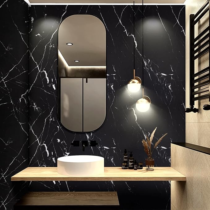 practicalWs 17.71''×196.8'' Marble Contact Paper Black/White Peel and Stick