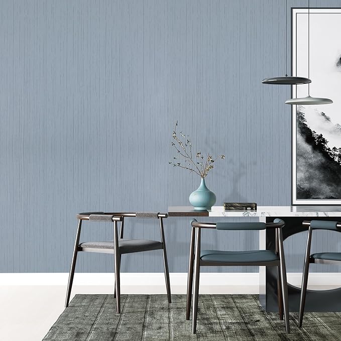 Grasscloth Peel and Stick Wallpaper Grey Blue 15.74" X 118.11" Fabric Textured