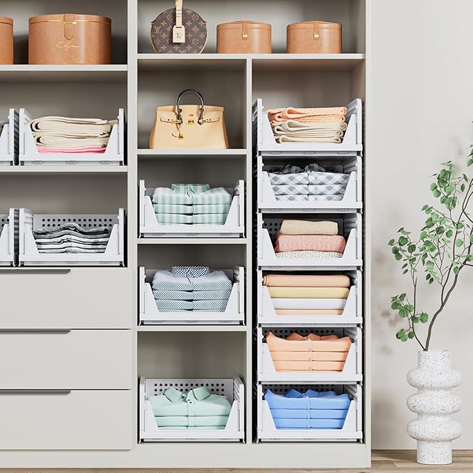 8 Pack Stackable Closet Storage Basket