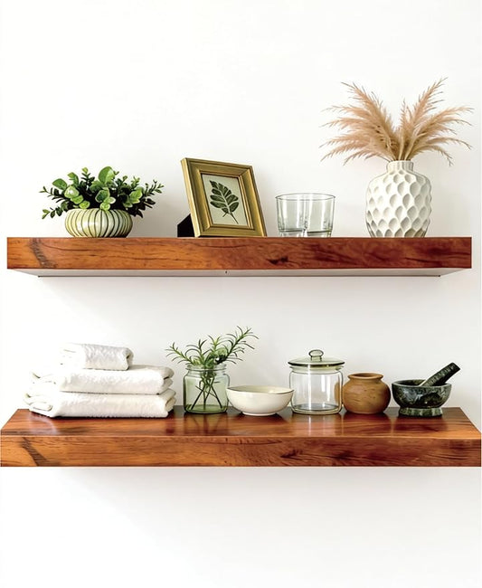 Solid Wood Floating Shelves, 40in Finished Real Wood Wall Shelves