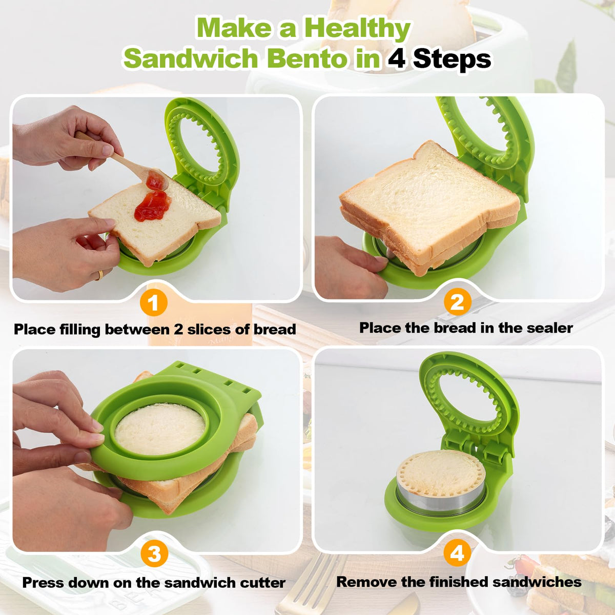 MULIRE Uncrustable Sandwich Cutter for Kids Lunch,2-Pack Sandwich Cutter Circle& Heart Shape Cutter & Sealer for Kids Breakfast and Lunchboxes