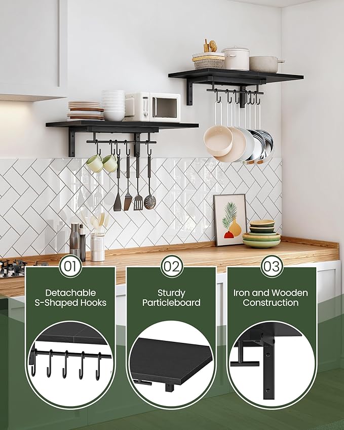CHOEZON Wall-Mounted Pot Racks, Floating Shelves, Vintage Pot Hangers