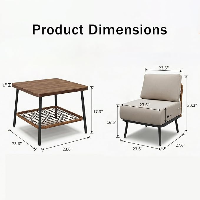 3-Piece Patio Conversation Set, Outdoor Sectional Sofa Wicker Furniture