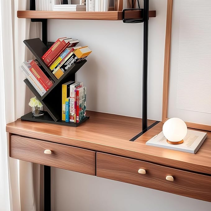 Godferyxin Tree Bookshelf, 3-Tier Wood Small Bookshelf and Mini Bookcase