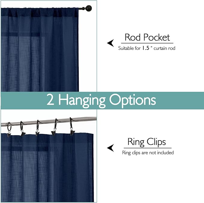 Chyhomenyc Extra Long Navy Blue Semi Sheer Curtains 108 Inches Long 2 Panels Set