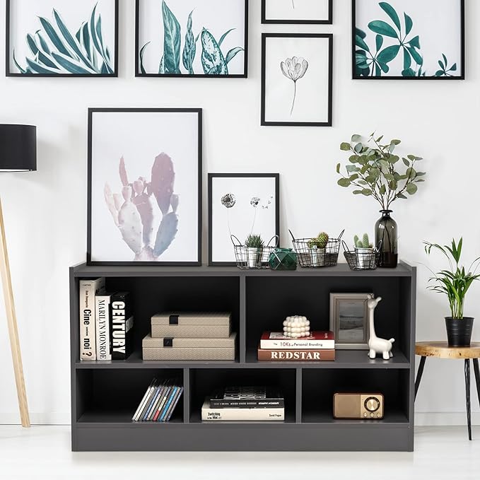 Tangkula 5 Cube Bookcase, 2 Tier Wooden Storage Open Bookshelf, Kid's Playroom