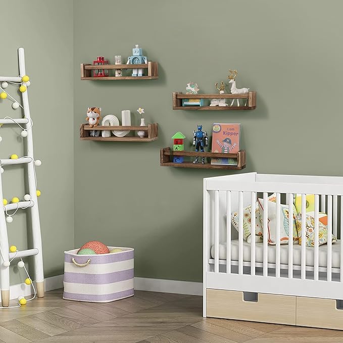 Nursery Room Shelves Set of 4, Wood Floating Book Shelves