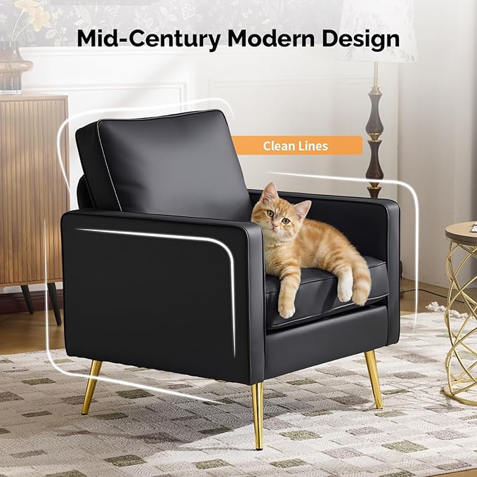 VINGLI Modern PU Leather Accent Chairs Set of 2, Single Sofa Chair