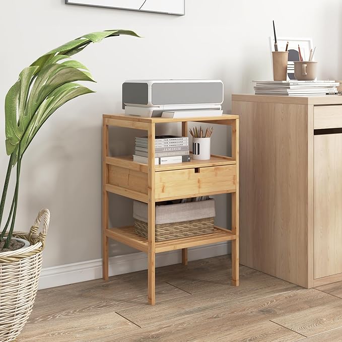 Giantex Bamboo Nightstands Set of 2, Wood Side Tables