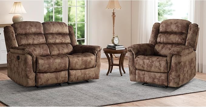 EBELLO 2 Pieces Loveseat Reclining Couch Furniture Set, Soft Fabric Manual