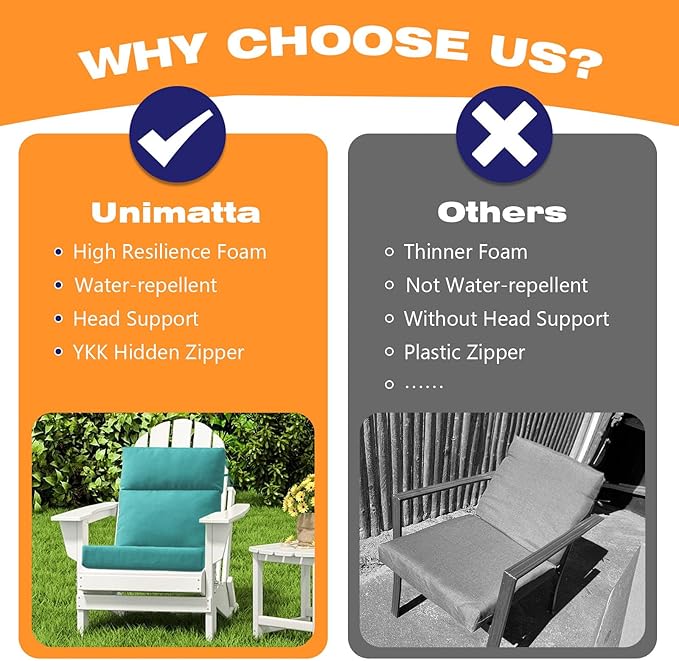 Unimatta Outdoor High Back Chair Cushion Seat Pads, 44 x 21 Inch