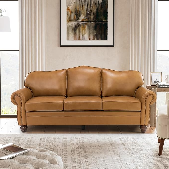 81" Genuine Leather Sofa, Classic 3-Seater Couchs
