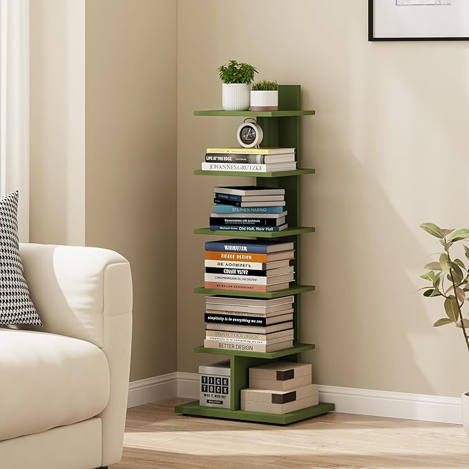 TUTOTAK Bookshelf, 6-Tier Bookcase, Narrow Spine Book Shelf