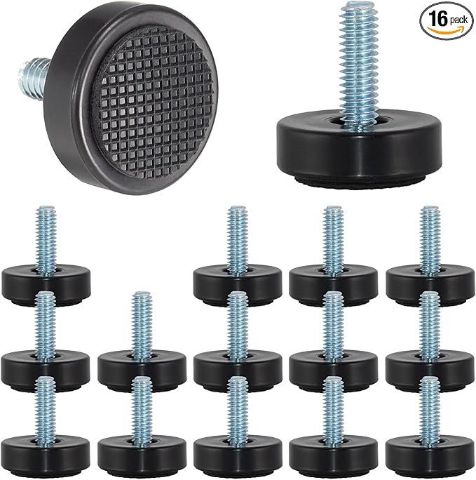 M6 Adjustable Furniture Leveler, 16 Pack Rubber Leveling Feet Screws in Threaded