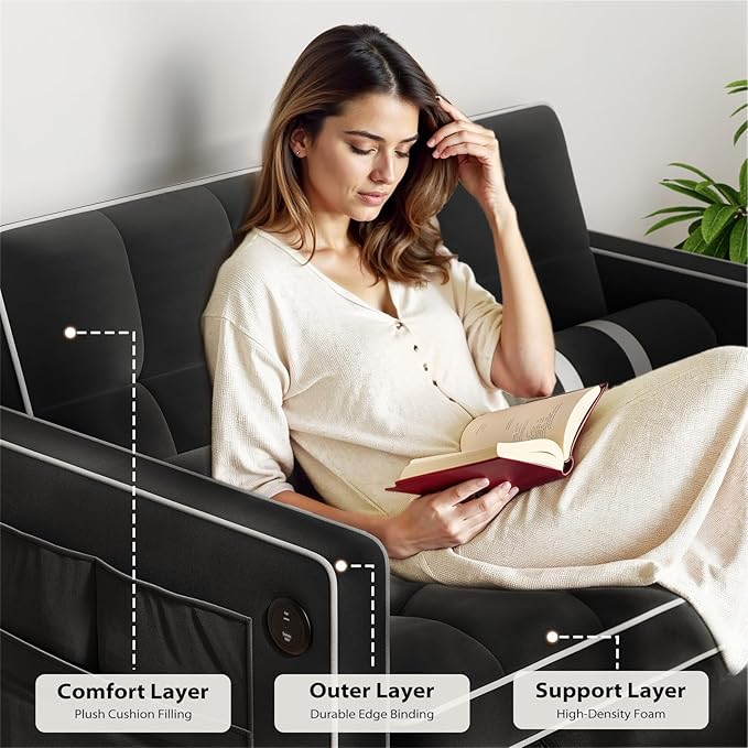 Pipishell 3 in 1 Convertible Sleeper Sofa Bed, Pull Out Couch