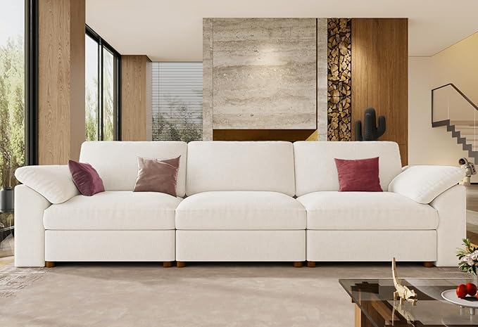EASE MOOSE Modern 3 Seat Sectional Modular Sofa, FSC Certified Chenille Comfty