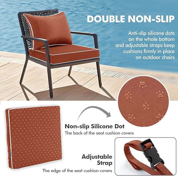 MIULEE Burnt Orange Outdoor Seat Cushion 24x24 Inch Waterproof & 3 Year Fade