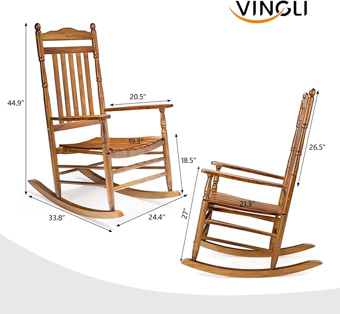 VINGLI Wooden Rocking Chair Outdoor Set of 2, Patio Rockers