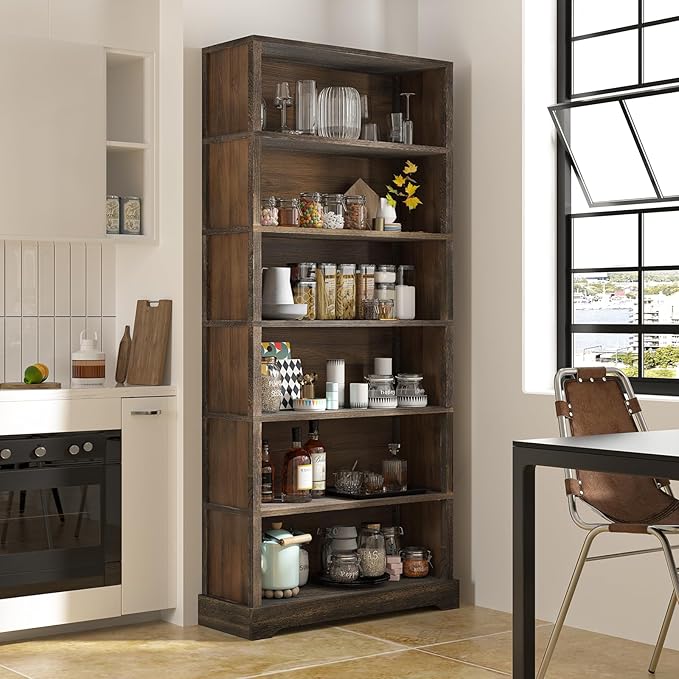 TVU 6-Tier Wooden Book Shelf, Floor-Standing Display Bookcase, 77.2" H x 31.5"