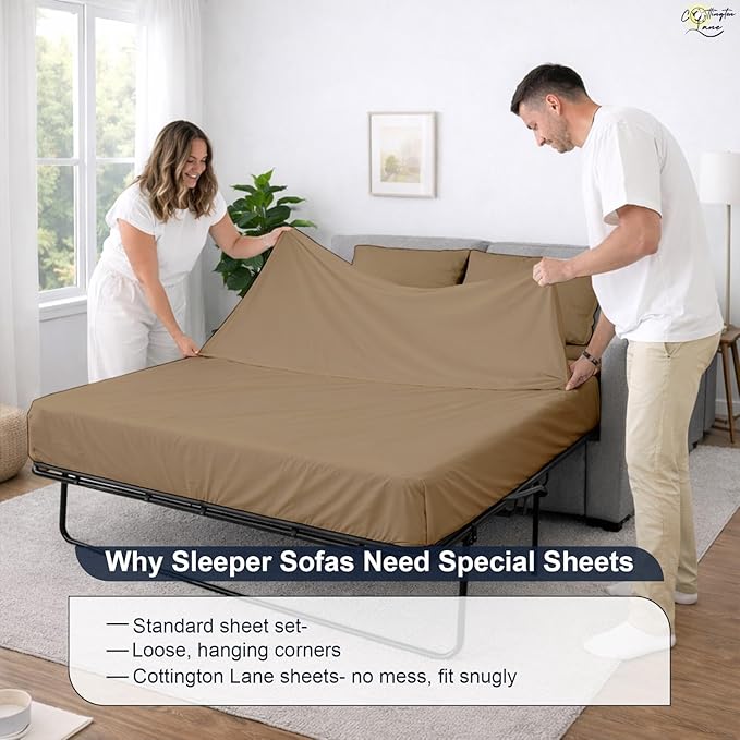 Cottington Lane Sleeper Sofa Sheets Queen Size, 4 Piece Premium Quality 100%