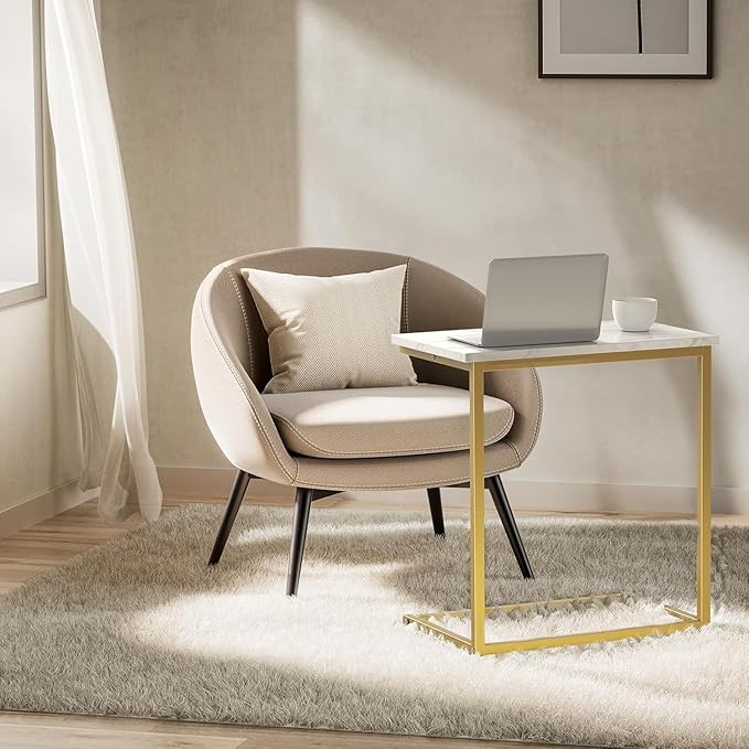 Pipishell C Shaped End Table 27 inches High, Side Table