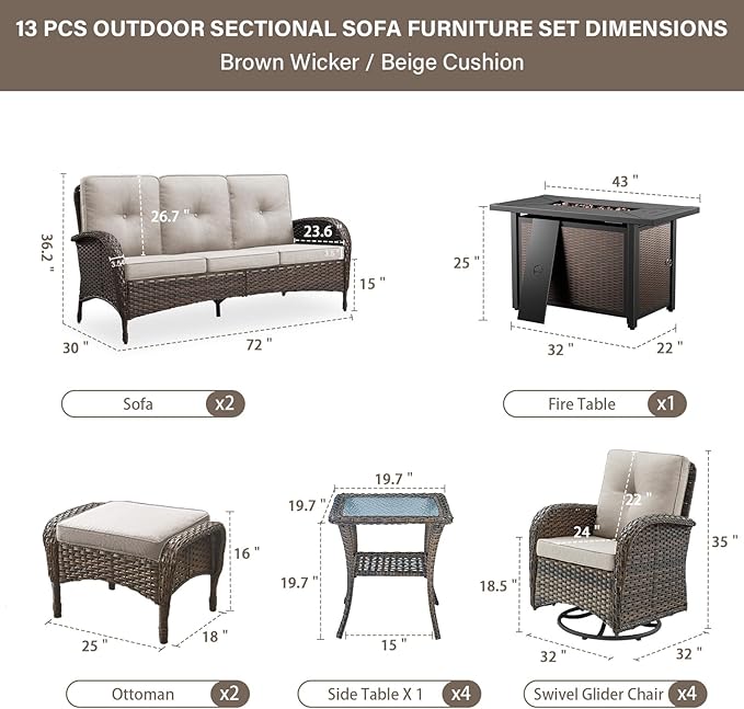 Belord Grand 13 Pieces Outdoor Patio Furniture Set