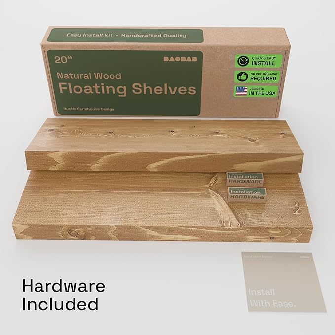 BAOBAB WORKSHOP Natural Wood Floating Shelves