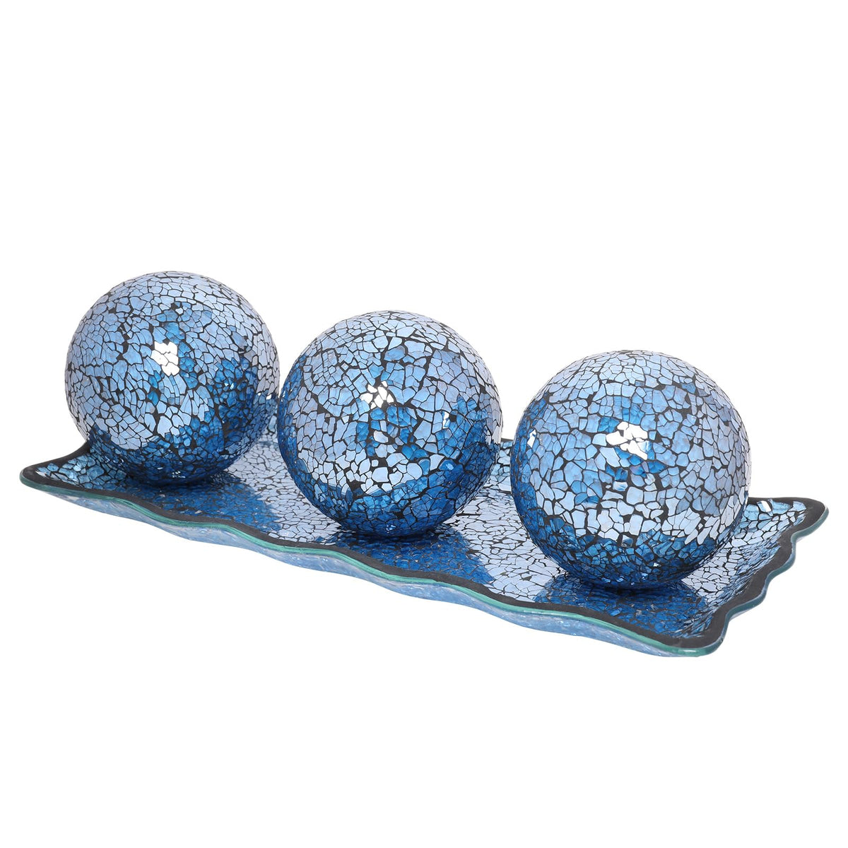 VCUTEKA Decorative Balls and Glass Bowl, 4 Inch Mosaic Sphere Balls Centerpiece Balls for Coffee Table, Home Decor, Wedding Party Decor, Blue