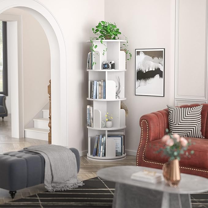 Aheaplus Rotating Bookshelf, Small Corner Bookshelf