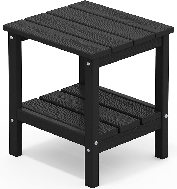 SERWALL 2-Tier HDPE Outdoor Side Table, Weatherproof Rectangular Adirondack