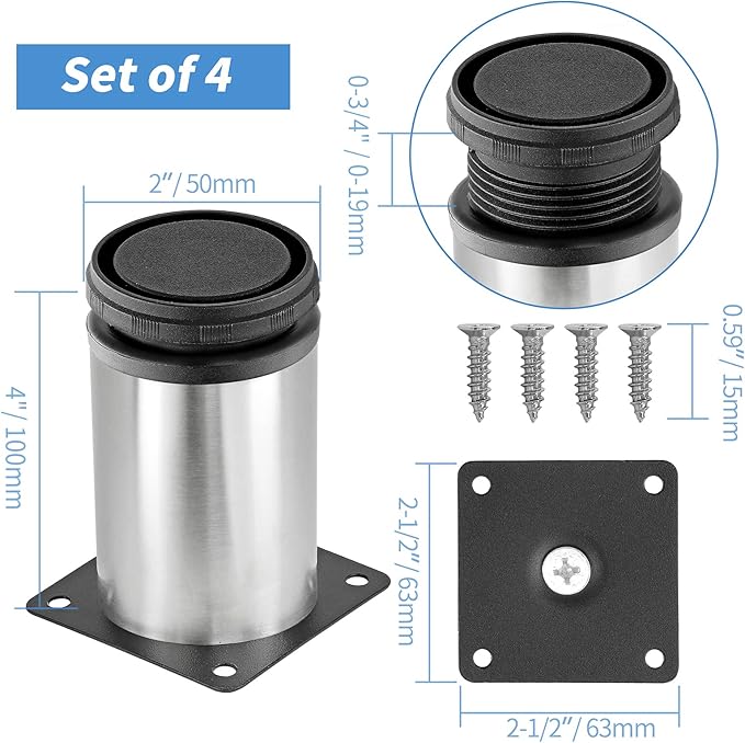 4 Inch Metal Furniture Legs Stainless Steel Adjustable Legs Silver Table Legs