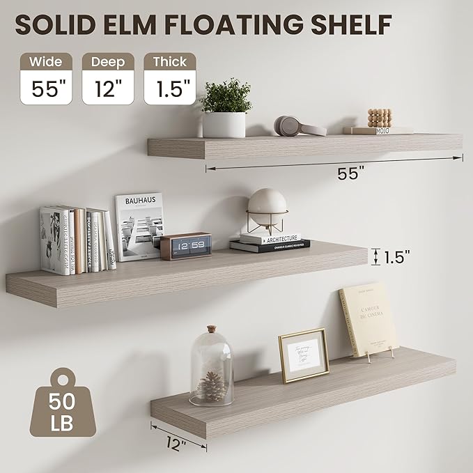 Dreamland Large Floating Shelves, 12 inch Deep Wall Shelves, Rustic Wood