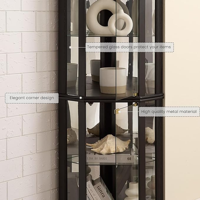 Corner Curio Cabinet, Light Bulb Inclued, Wine Bar China Cabinet