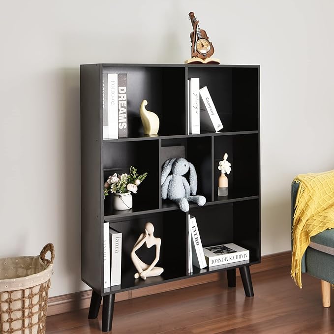 YAHARBO Black Bookshelf, 3 Tier Modern Bookcase