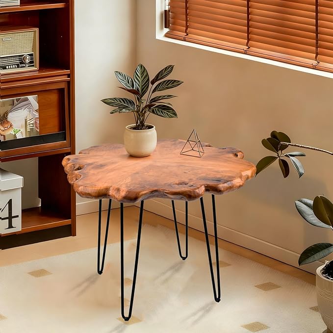 27.5 Inch Live Edge Side Table, Wood Small End Table