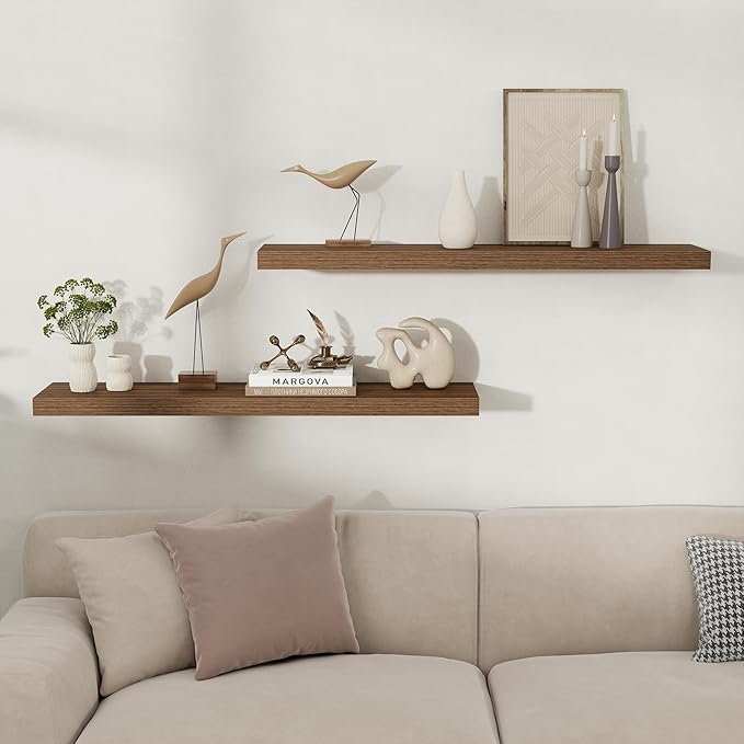 Fun Memories Floating Shelves for Wall, 40 Inch Long Set of 2 Rustic Wood Wall