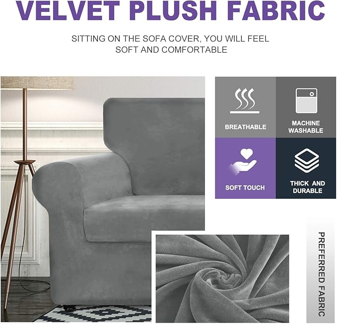 ZNSAYOTX Luxury Velvet Couch Cover 4 Piece Stretch Sofa Covers