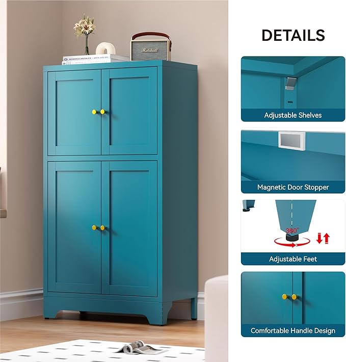 Bevivog Bathroom Floor Storage Cabinet, Metal Accent Cabinets