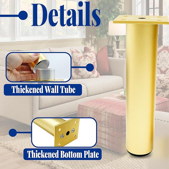 Set of 4 Aluminum Alloy Furniture Legs 12 Inch Height, 1.5 Inch Diameter