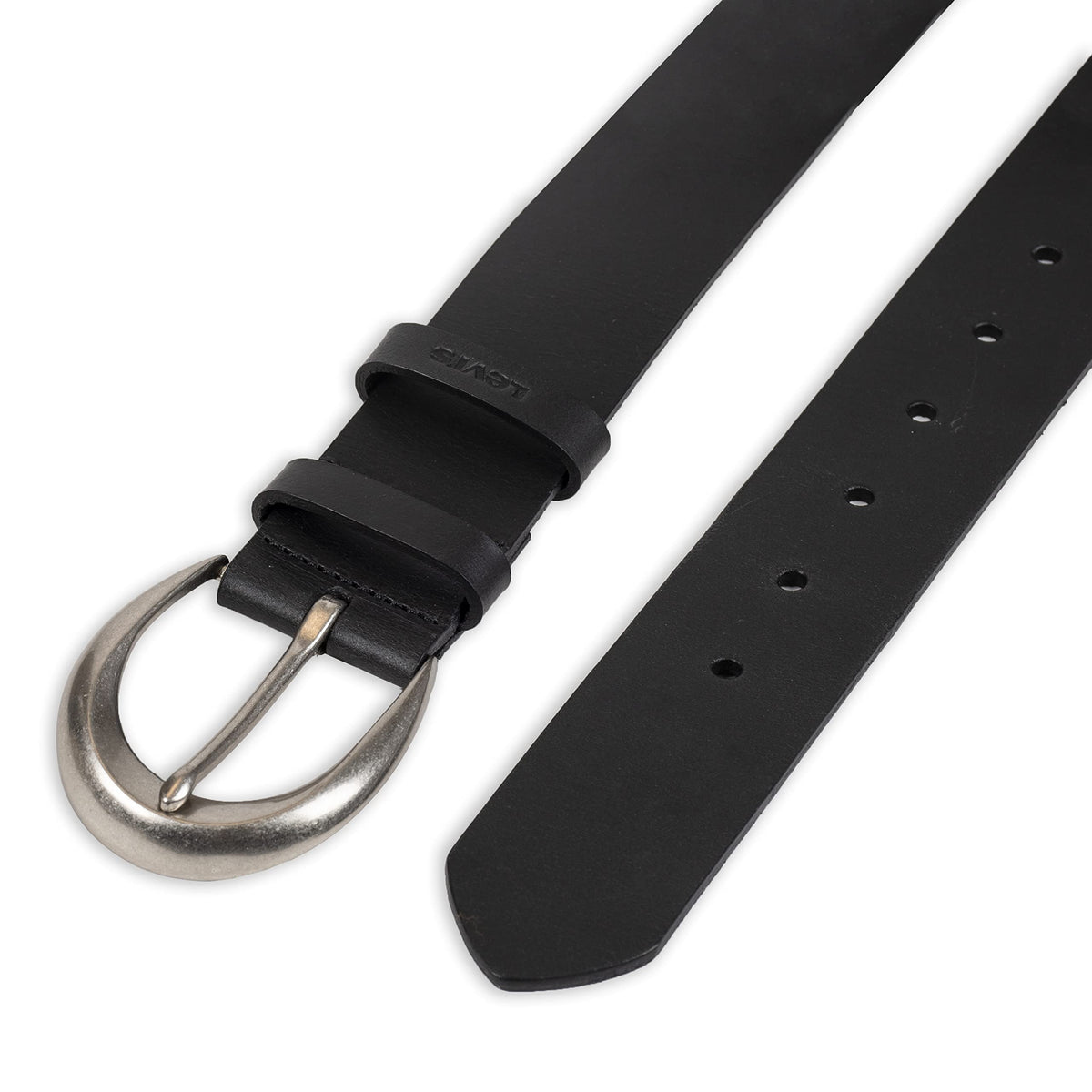 Levi's Women's Casual Soft Leather Jean Belt with Rounded Buckle, Black Loop, Large