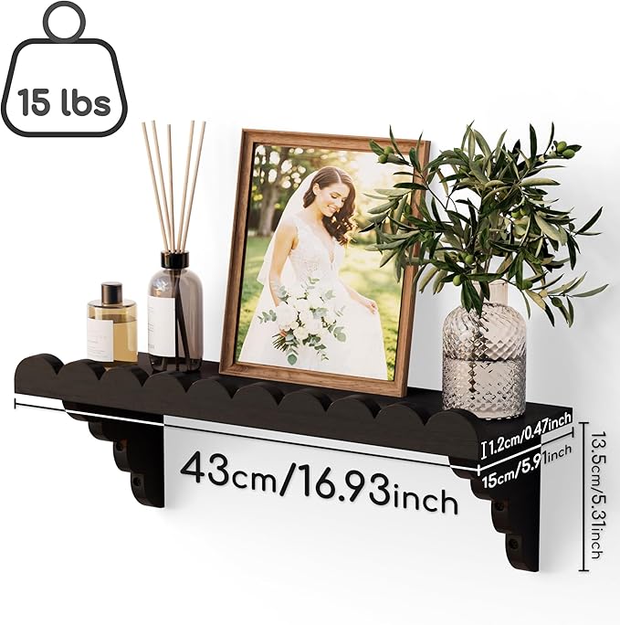 QsQueen Scalloped Wood Wall Shelf – 17 Inch Floating Shelf