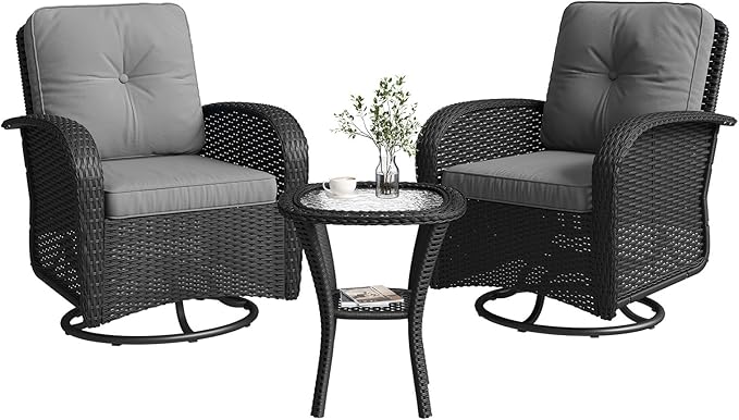 Aoxun 3 Pieces Patio Furniture Set, Patio Swivel Rocker Chairs Set of 2